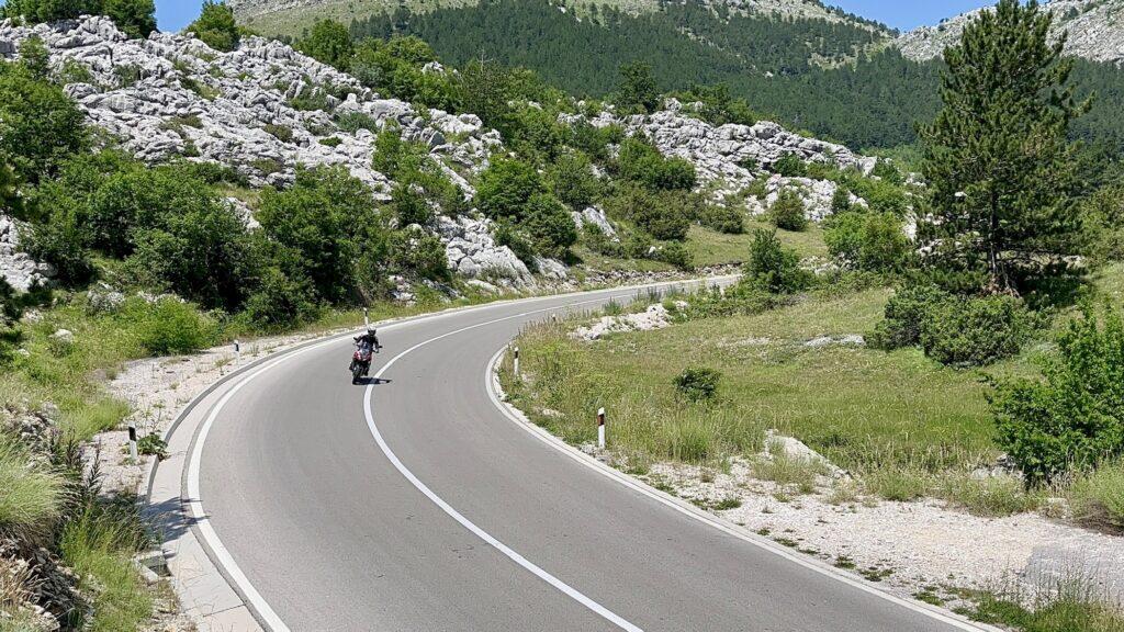 Riding triumph motorcycle in Montenegro 